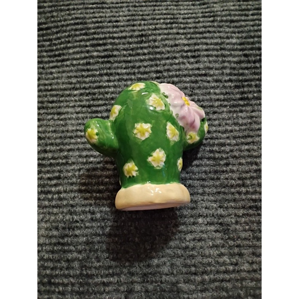 Ceramic Cactus With Flower Western Home Decor About 4.5 Inches Tall